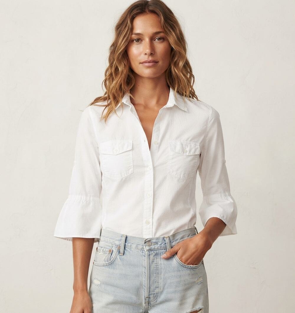 James Perse Classic Contrast Panel Button-Front Top WLC3321 White 4 XL EUC